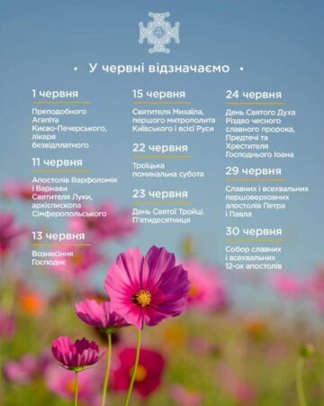 Релігійні святкування червня: Вознесіння, Трійця, Петрів піст та інші значущі події